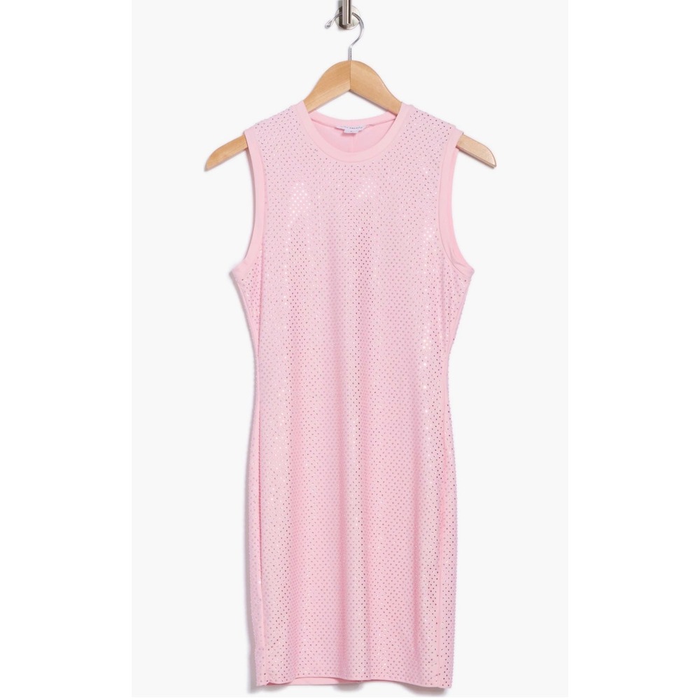Good American Sugar Pink Rhinestone Mesh Mini Dress Size L NWT - Picture 2 of 11